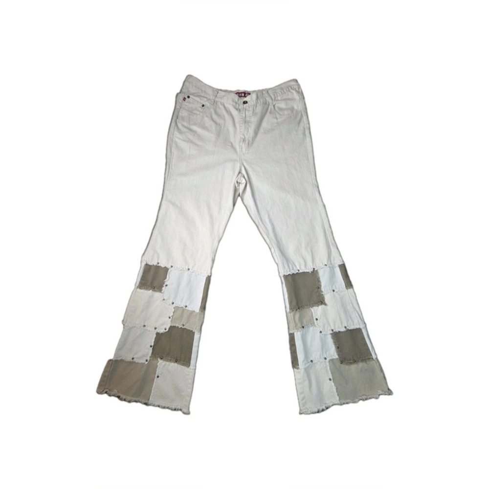 Zana Di Y2K Patchwork Jeans Size 14 White Distressed Flare Studded Retro 90s